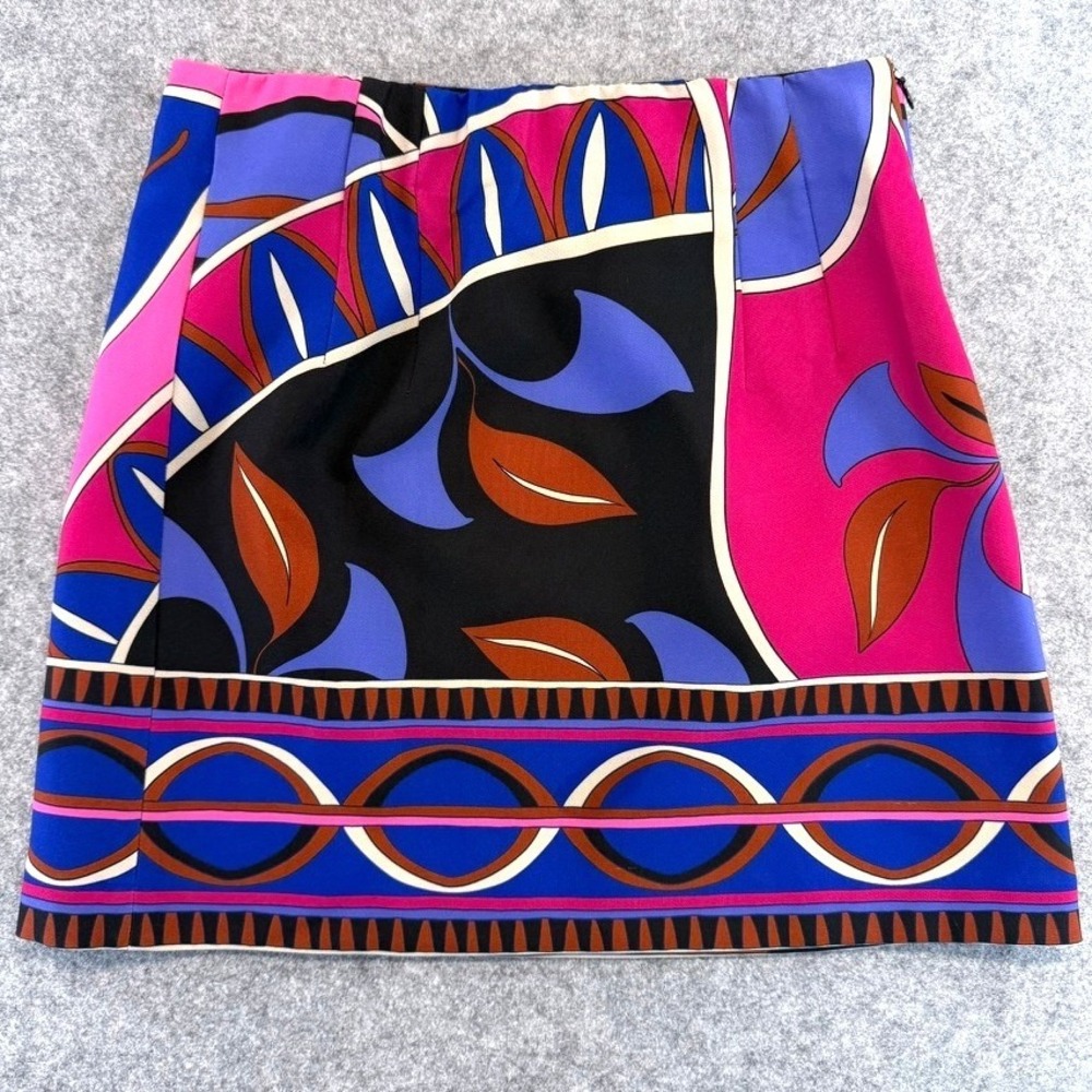 Zara Women Blue Pink Abstract Geometric Print Mini Skirt Size Small Made Morocco